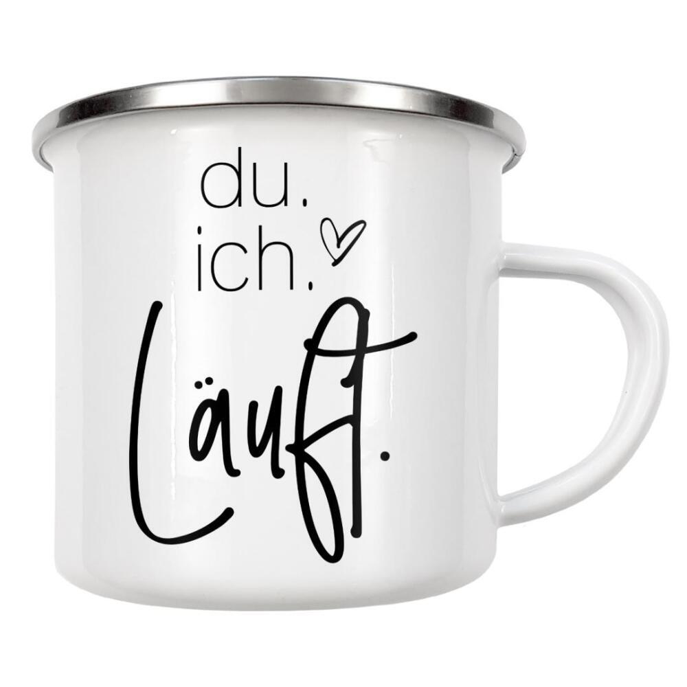 Emaille Tasse "Du ich läuft" artboxONE - Typografie,Menschen,Schwarzweiß,Liebe,Lustig