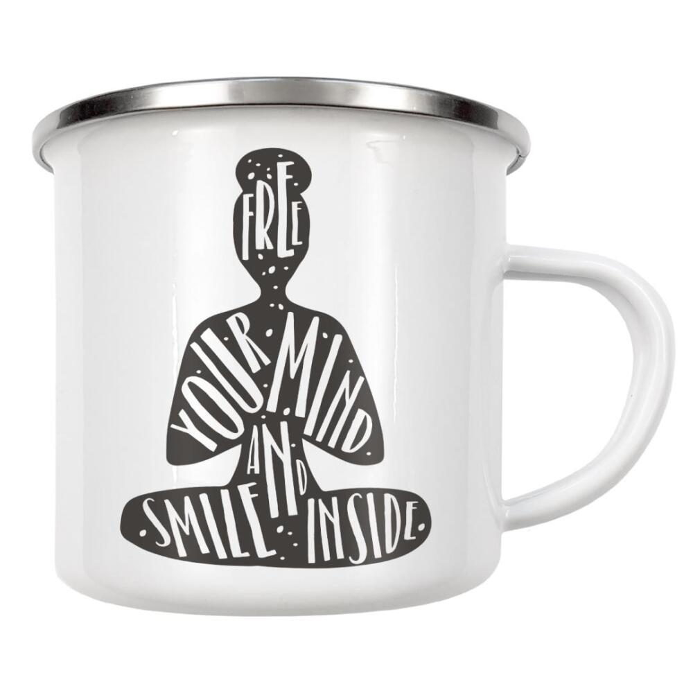 Emaille Tasse "Free your mind" artboxONE - Typografie,Menschen,Schwarzweiß,Liebe