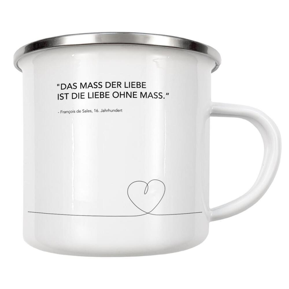 Emaille Tasse "Mass der Liebe" artboxONE - Typografie,Schwarzweiß,Liebe - Liebe,Love,Mass,Typo,Typografie,Typography,Quote,Zitat,Herz,Heart