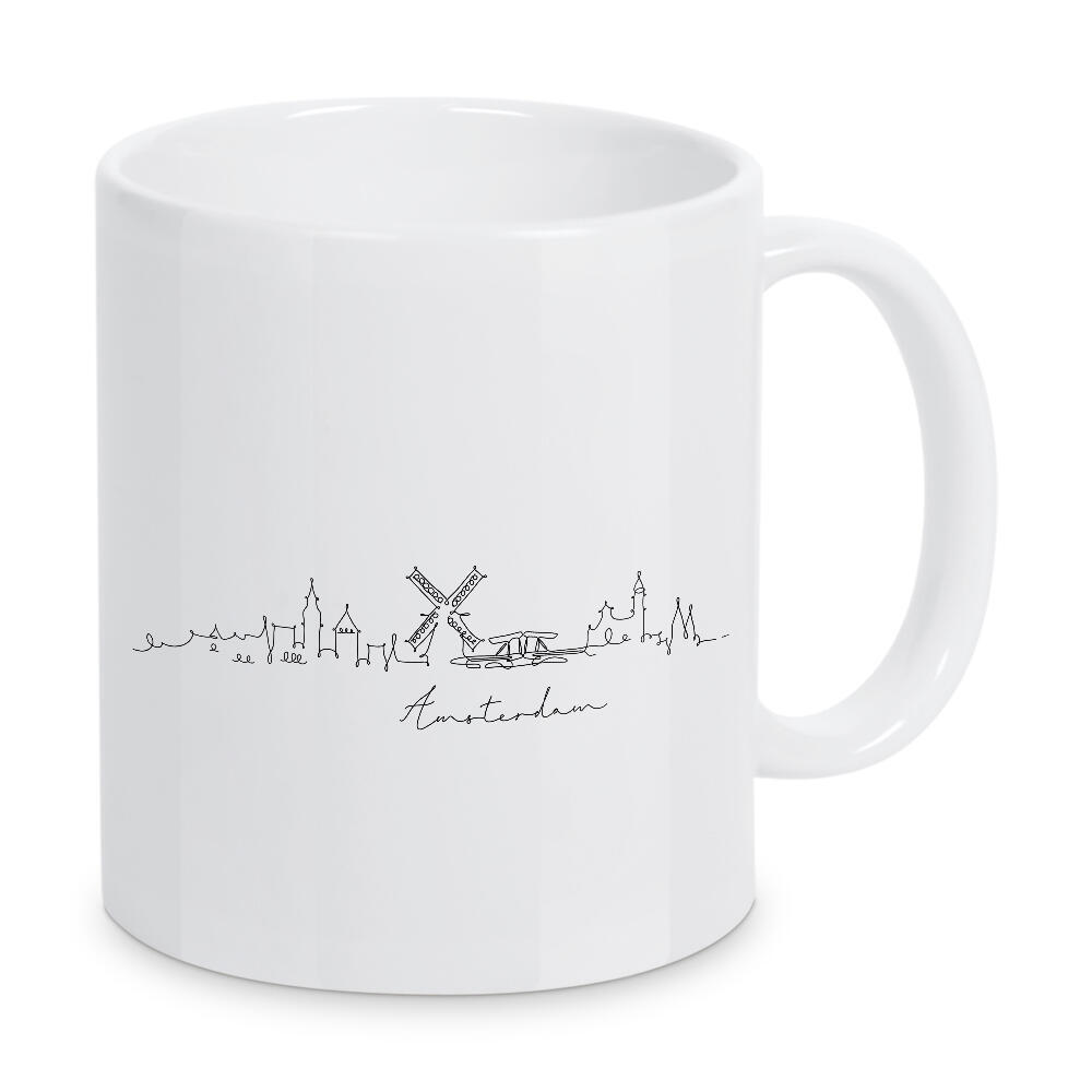 Tasse "Amsterdam pen line silhouette" artboxONE - Städte,Schwarzweiß,Städte / Amsterdam