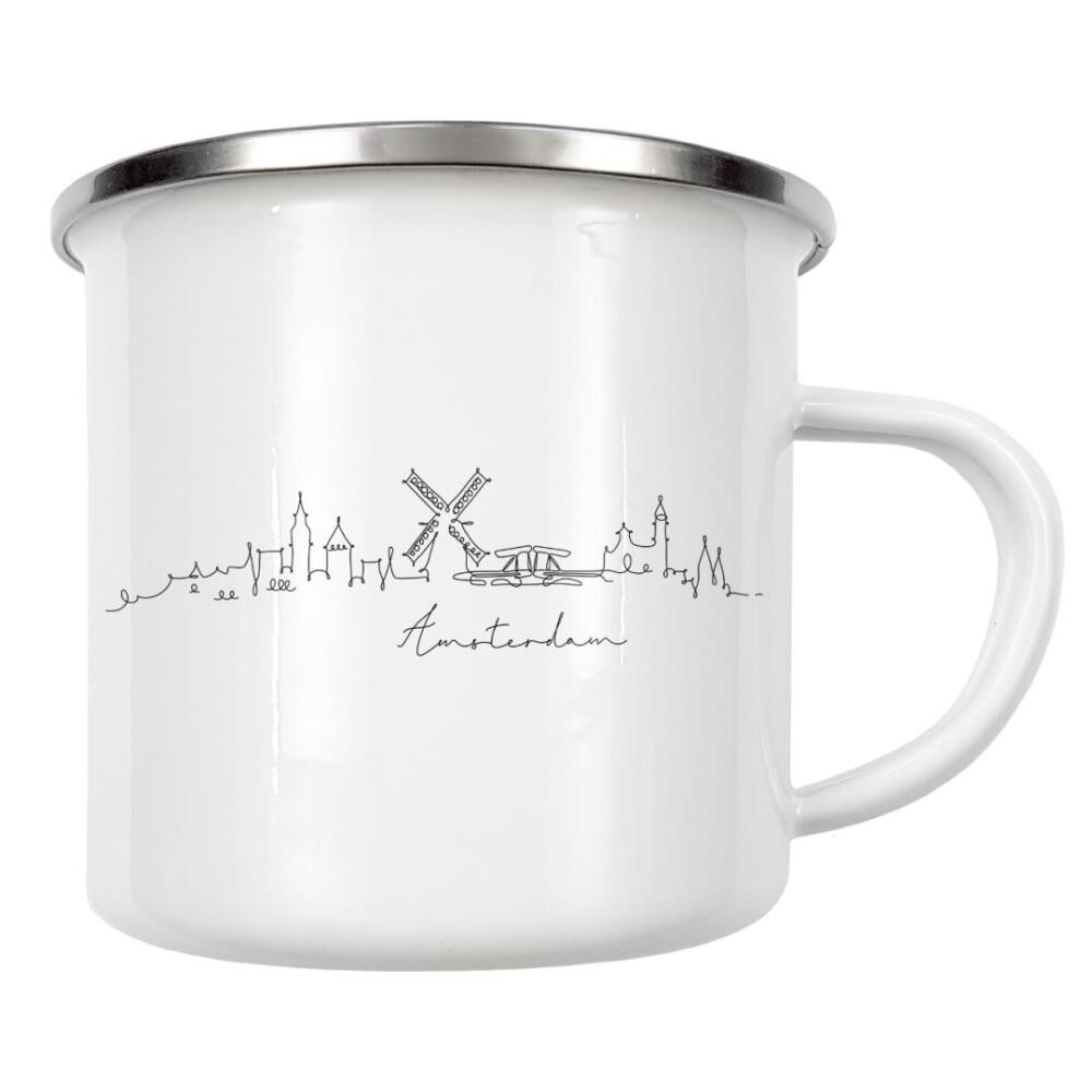 Emaille Tasse "Amsterdam pen line silhouette" artboxONE - Städte,Schwarzweiß,Städte / Amsterdam