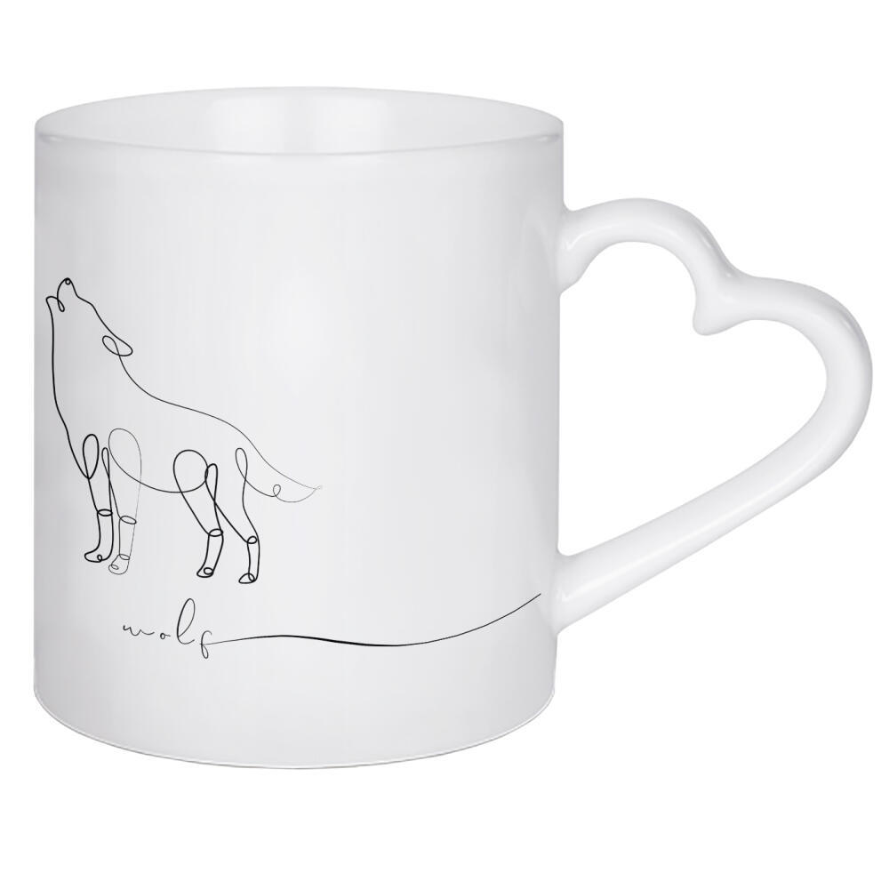 Herztasse "Animal pen line wolf" artboxONE - Tiere,Schwarzweiß - Stift,Linie,Wild,Natur,Skizze,Wolf,Animal,Tier,Handlettering,Handschrift,Line,Minimal