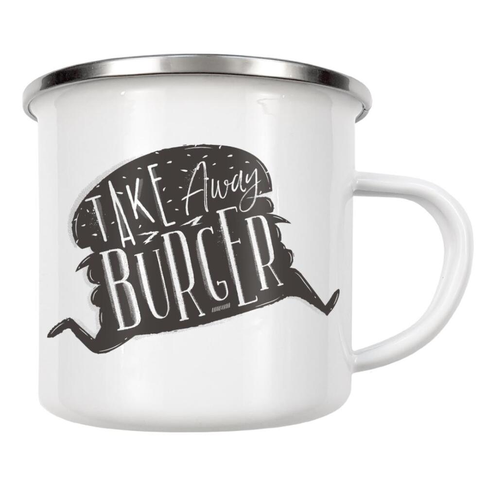 Emaille Tasse "Silhouette burger to go" artboxONE - Typografie,Essen & Trinken,Lustig
