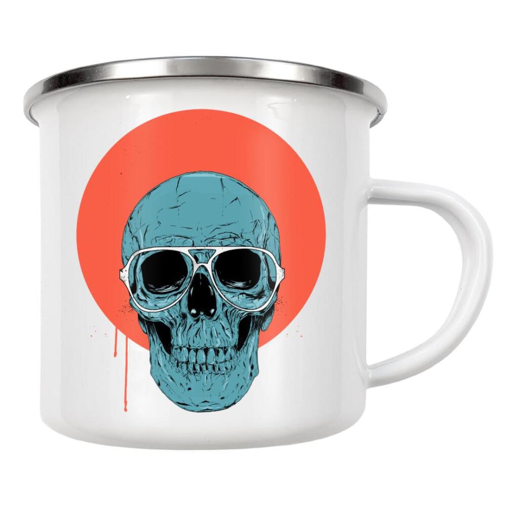 Emaille Tasse "Blue skull" artboxONE - Menschen,Lustig - Skull,Glasses,Blue,Yellow,Bright,Humor,Funny,Happy,Totenkopf,Kopf,Lustig