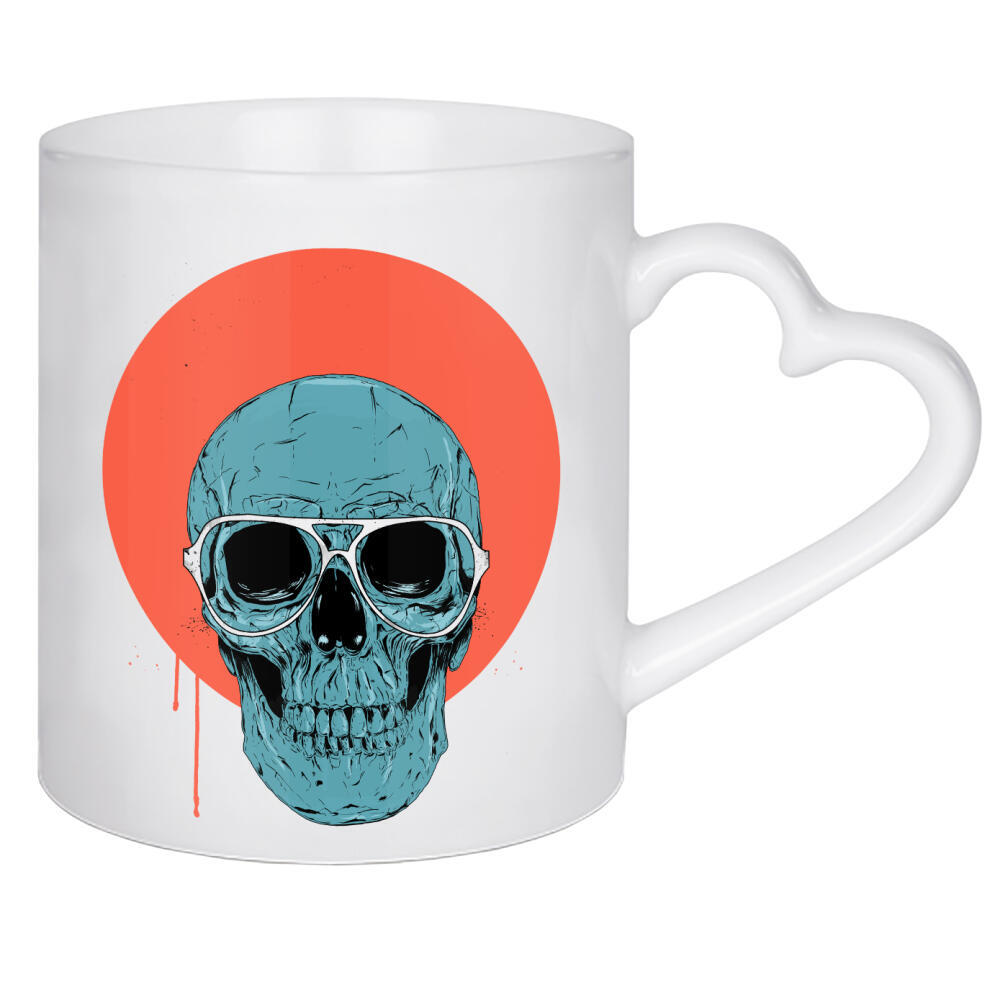 Herztasse "Blue skull" artboxONE - Menschen,Lustig - Skull,Glasses,Blue,Yellow,Bright,Humor,Funny,Happy,Totenkopf,Kopf,Lustig