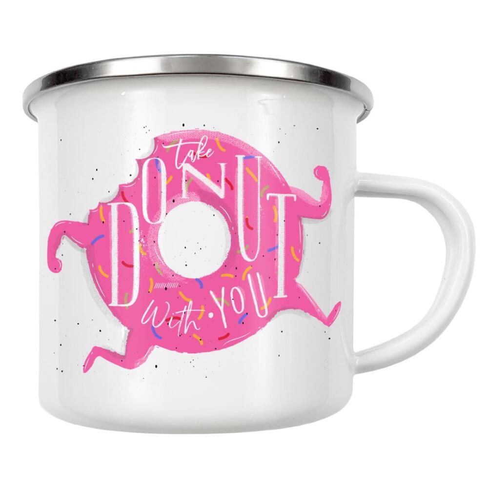 Emaille Tasse "Donut to go yellow" artboxONE - Typografie,Essen & Trinken,Lustig
