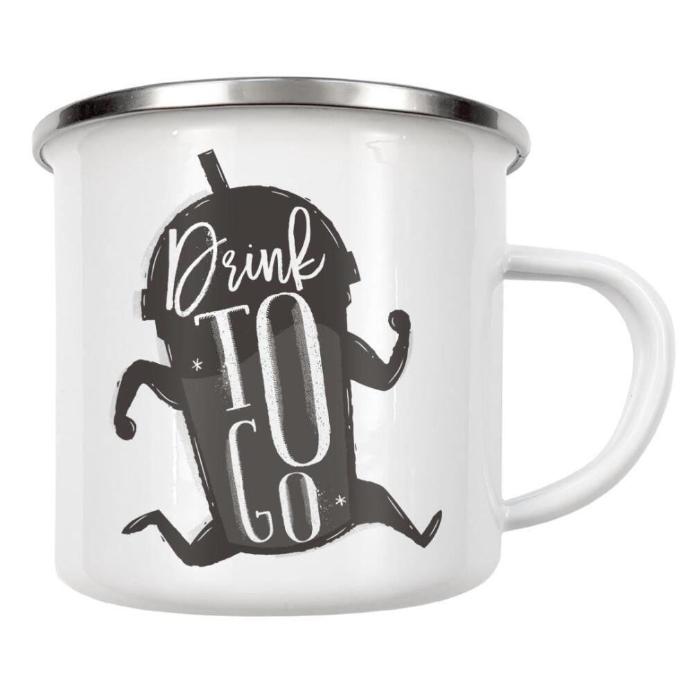 Emaille Tasse "Ice drink to go" artboxONE - Typografie,Essen & Trinken,Schwarzweiß,Lustig