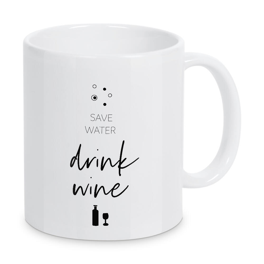 Tasse "SAVE WATER - DRINK WINE" artboxONE - Typografie,Essen & Trinken / Alkohol,Lustig