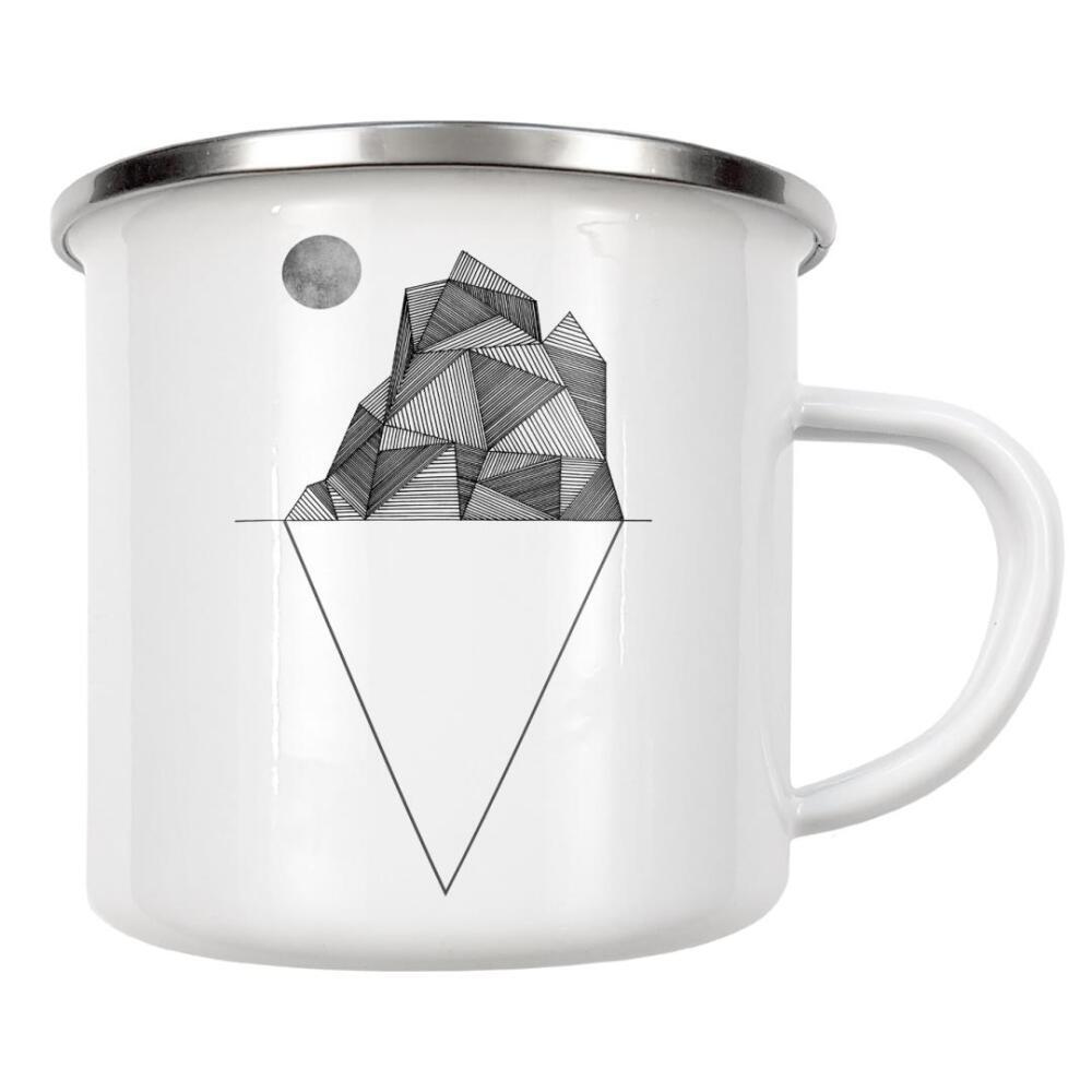 Emaille Tasse "Eisberg I" artboxONE - Natur,Reise,Abstrakt,Schwarzweiß,Geometrie - Natur,Geometrie,Berg,Mond,Vögel,Eisberg