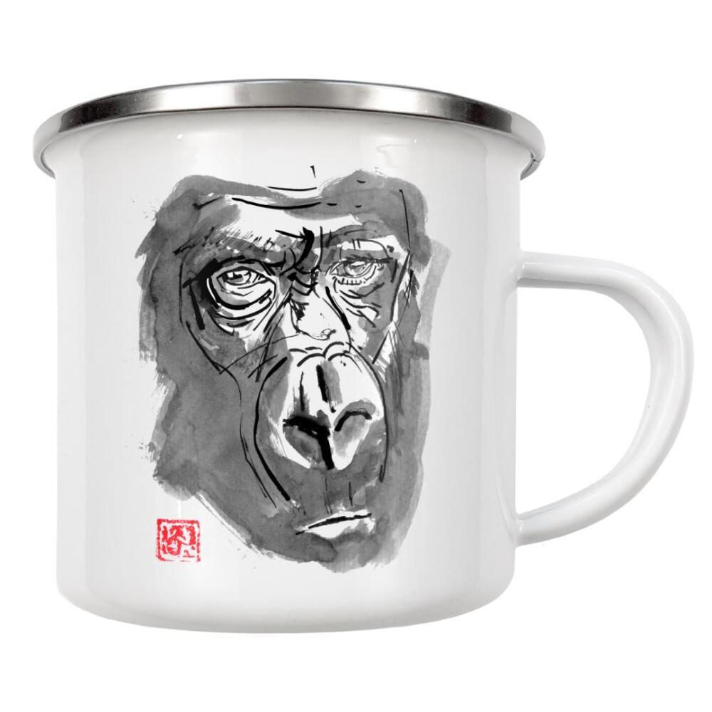 Emaille Tasse "Gorilla face other" artboxONE - Tiere - Gorilla,Monkey,Ape,Chimpanzee,Sumie,Japan,Schimpanse,Tier,Animal,Portrait
