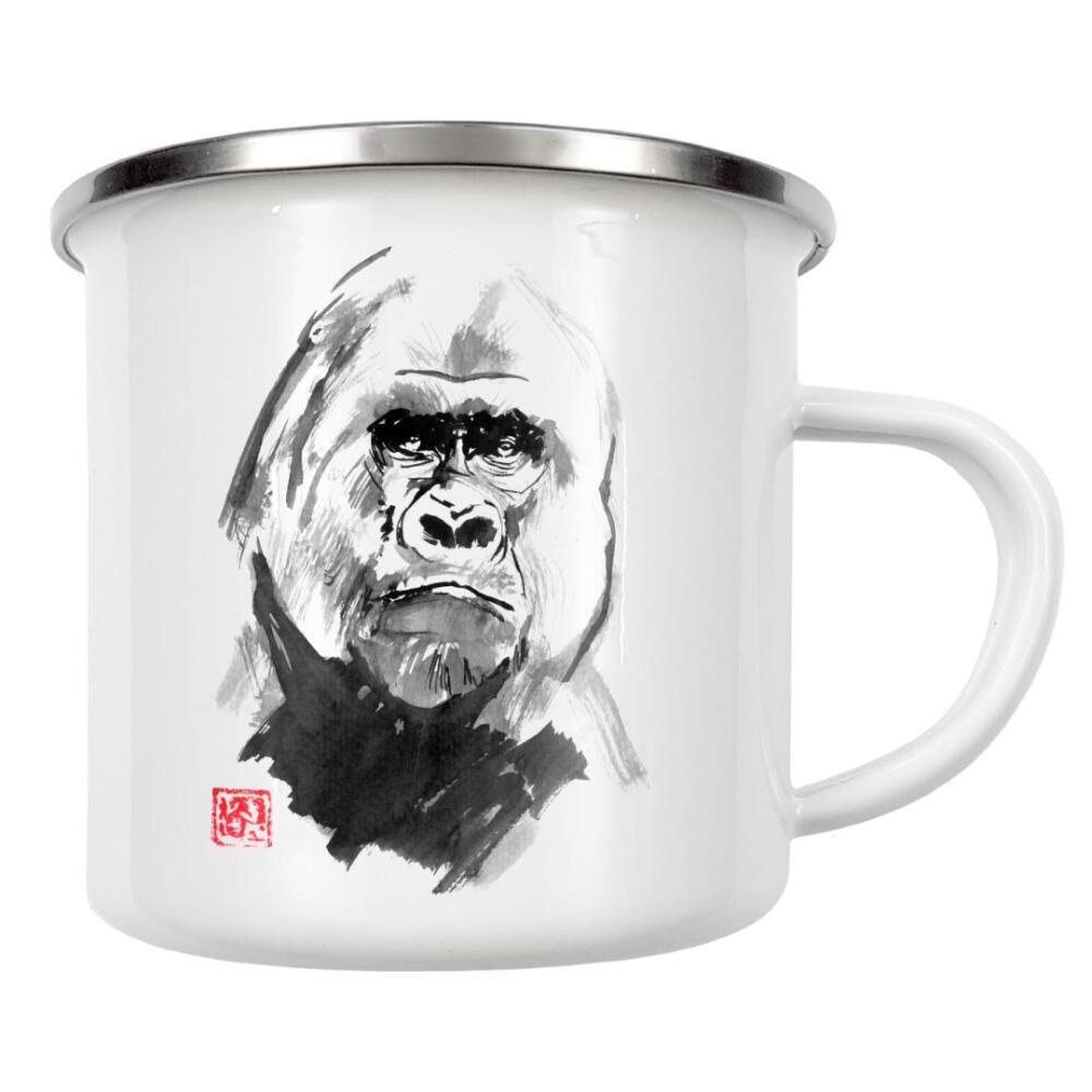 Emaille Tasse "Gorilla sad face" artboxONE - Tiere - Gorilla,Monkey,Ape,Chimpanzee,Sumie,Japan,Affe,Tier,Animal,Wild,Schwarzweiß,Blackandwhite