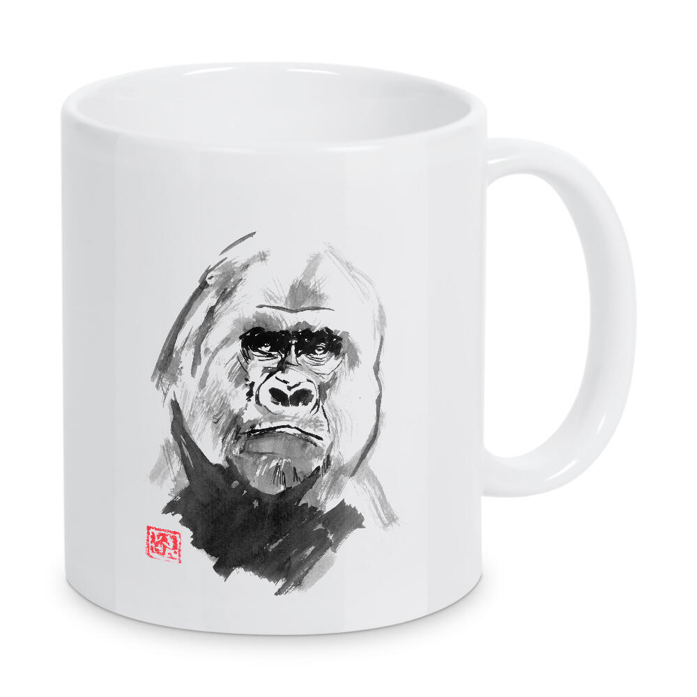 Tasse "Gorilla sad face" artboxONE - Tiere - Gorilla,Monkey,Ape,Chimpanzee,Sumie,Japan,Affe,Tier,Animal,Wild,Schwarzweiß,Blackandwhite