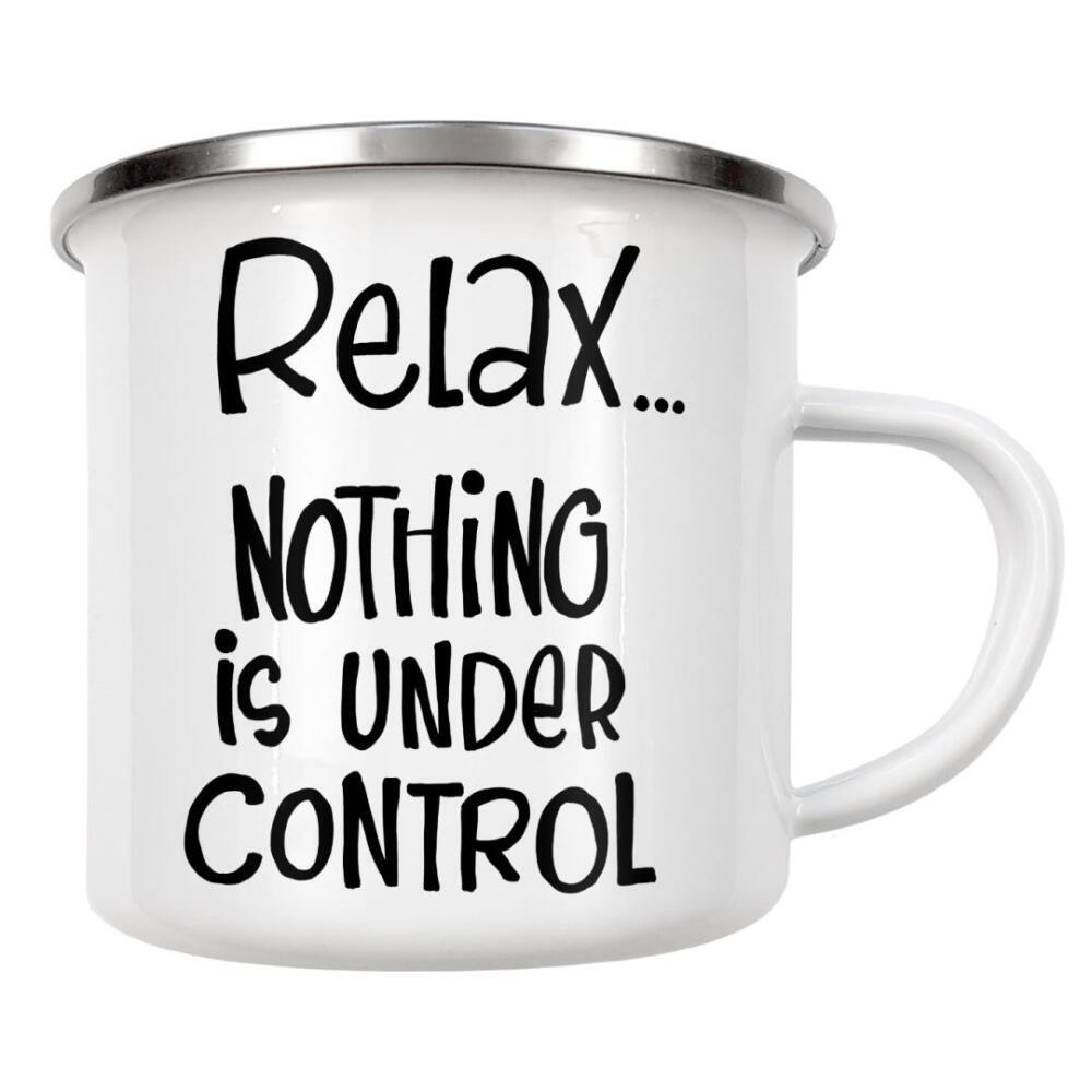 Emaille Tasse "Relax" artboxONE - Typografie,Schwarzweiß,Lustig - Relax,Lustig,Lettering,Funny,Witzig,Typo,Typografie,Typography,Chill