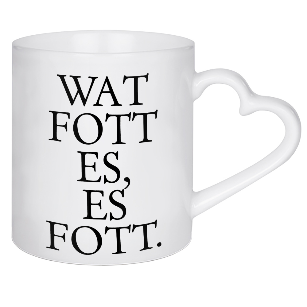 Herztasse "Kölsches Grundgesetz "Wat fott es, es fott" artboxONE - Städte / Köln,Typografie,Schwarzweiß