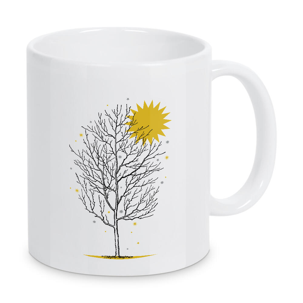 Tasse "Wintersonne" artboxONE - Natur,Schwarzweiß,Weihnachten - Baum,äste,Sonne,Schneeflocken,Sterne,Karg,Winterstimmung,Abschied,Jahresende,Natur