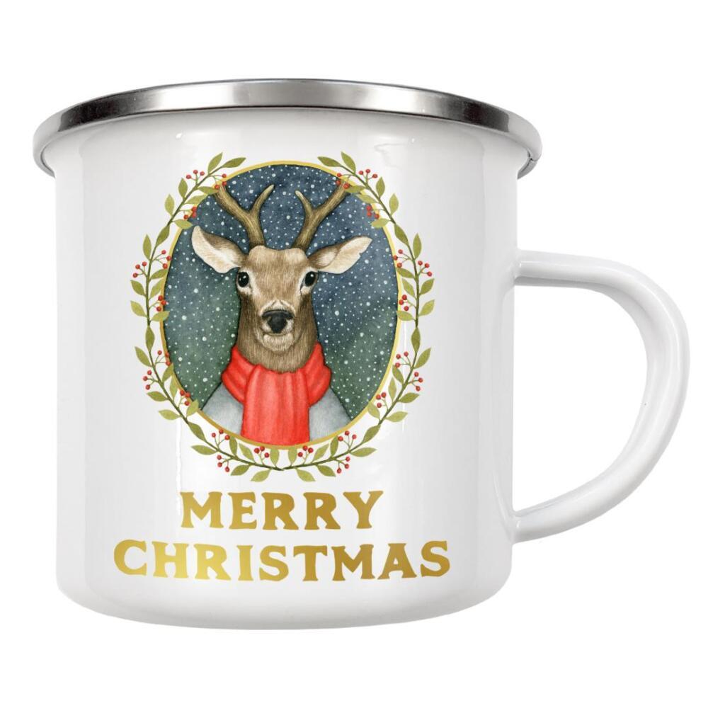 Emaille Tasse "Merry Christmas Deer" artboxONE - Weihnachten - Frohe weihnachten hirsch