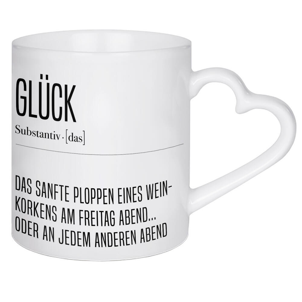Herztasse "Glück Definition I" artboxONE - Typografie,Menschen,Lustig - Glück,Menschen,Definition,Typo,Typografie,Typography,Trinken,Wein