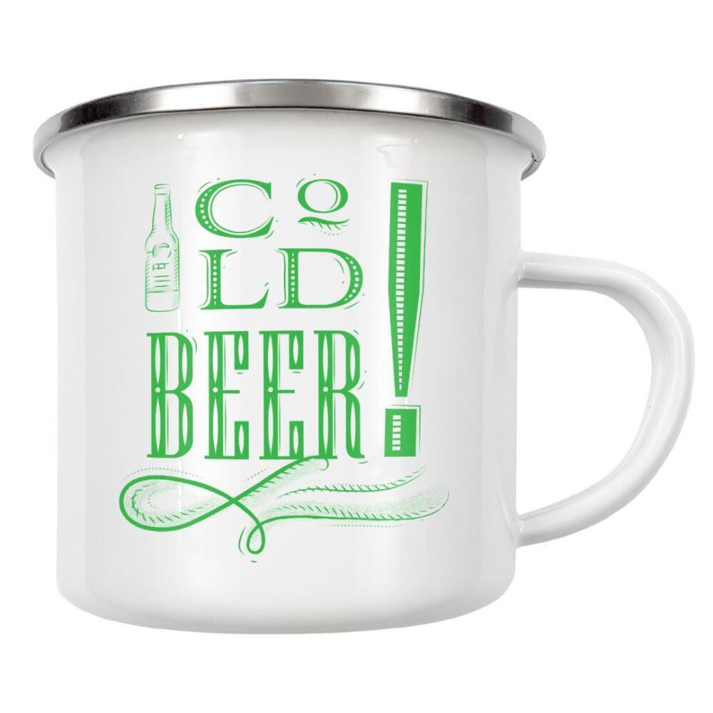 Emaille Tasse "Cold beer dark" artboxONE - Typografie,Essen & Trinken,Für Mama,Für Papa,Essen & Trinken / Alkohol