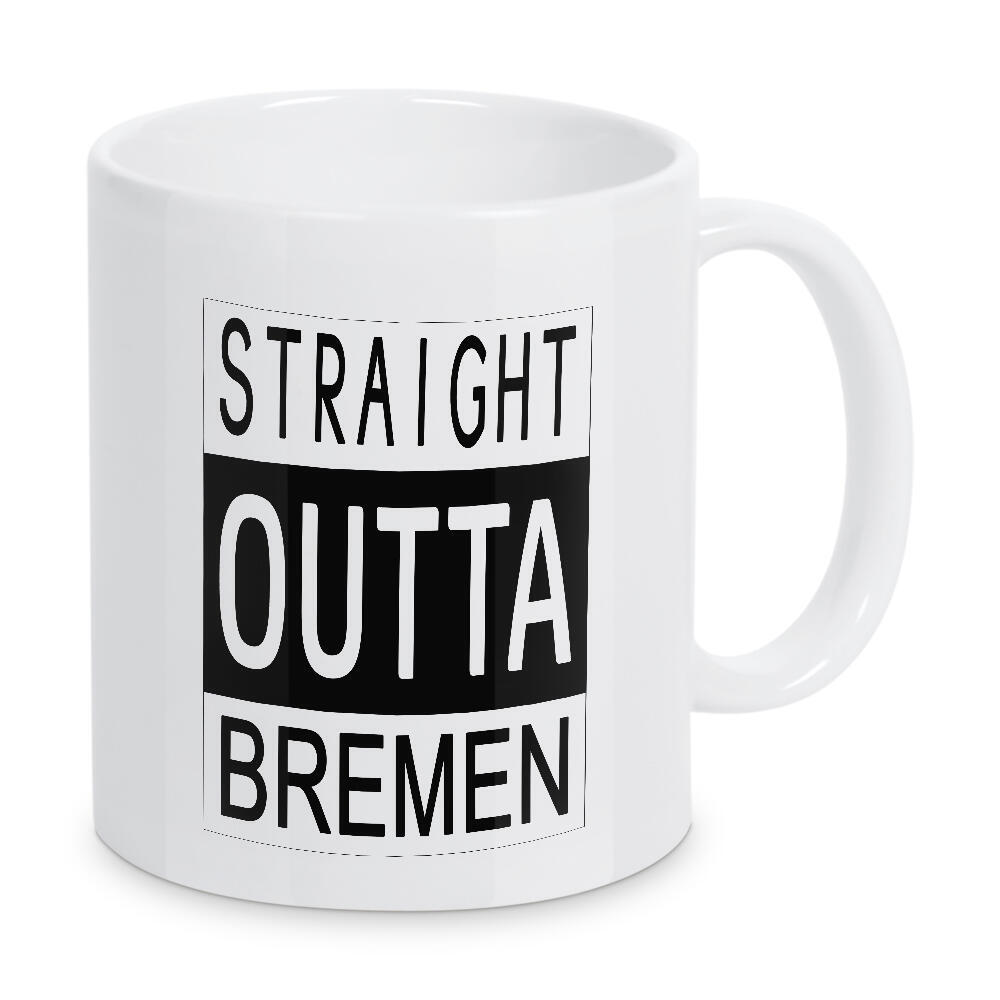 Tasse "Straight Outta Bremen" artboxONE - Städte,Typografie,Reise,Schwarzweiß - Deutschland,Küste,Norden,Hafen,Stadtmusikanten