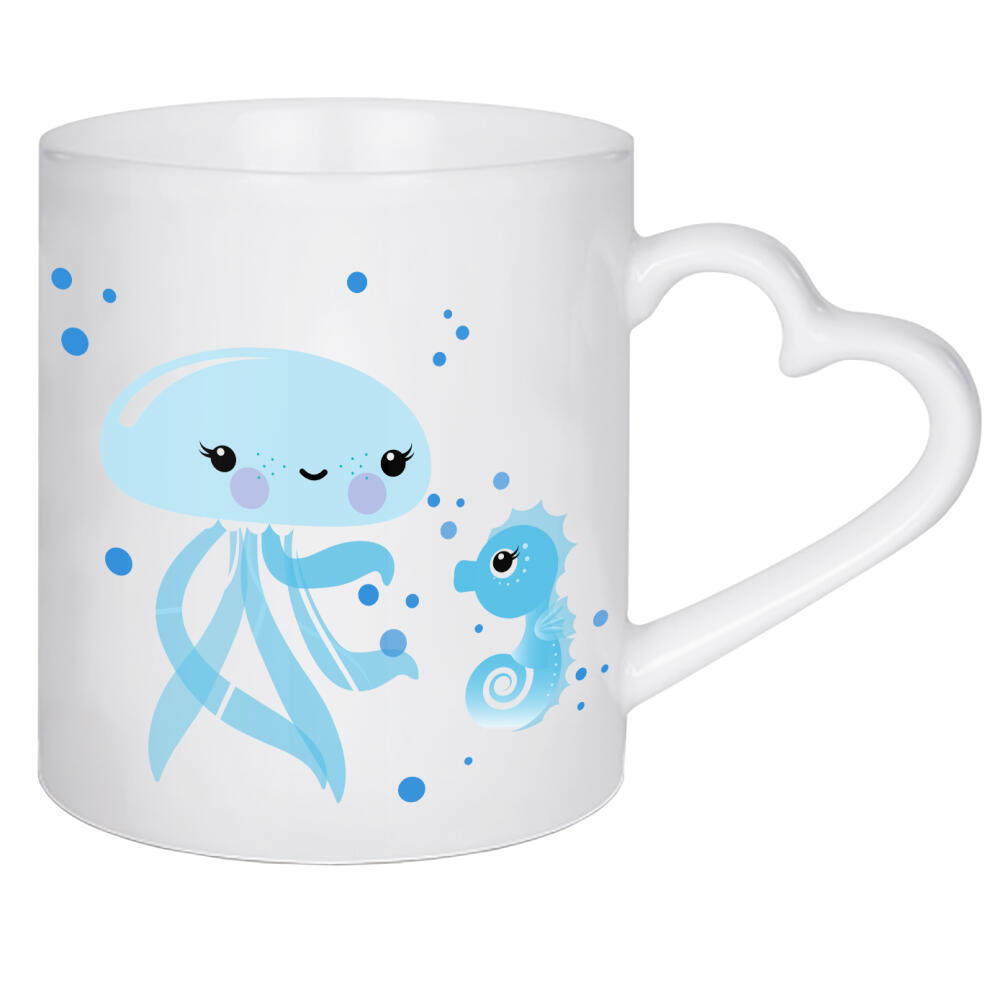 Herztasse "Beste Freunde Qualle und Seepferd" artboxONE - Für Kinder,Tiere,Unterwasser