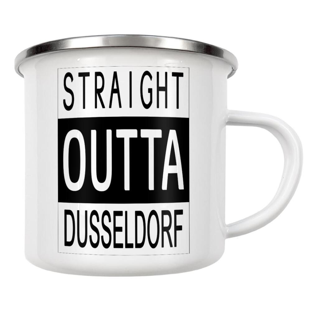 Emaille Tasse "Düsseldorf" artboxONE - Typografie,Reise,Schwarzweiß,Städte / Düsseldorf