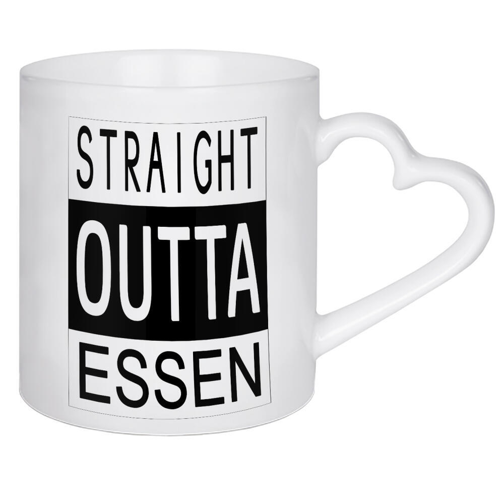 Herztasse "Essen" artboxONE - Typografie,Reise,Schwarzweiß - Straight outta essen,Deutschland,Nordrhein-westfalen,Nrw,Einkaufsstadt,Shopping,Ruhrpott