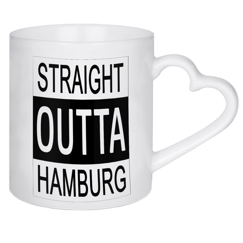 Herztasse "Hamburg 3" artboxONE - Städte,Städte / Hamburg,Typografie,Reise,Schwarzweiß - Straight outta hamburg,Deutschland,Alster,Elbe,Norden,Hafen