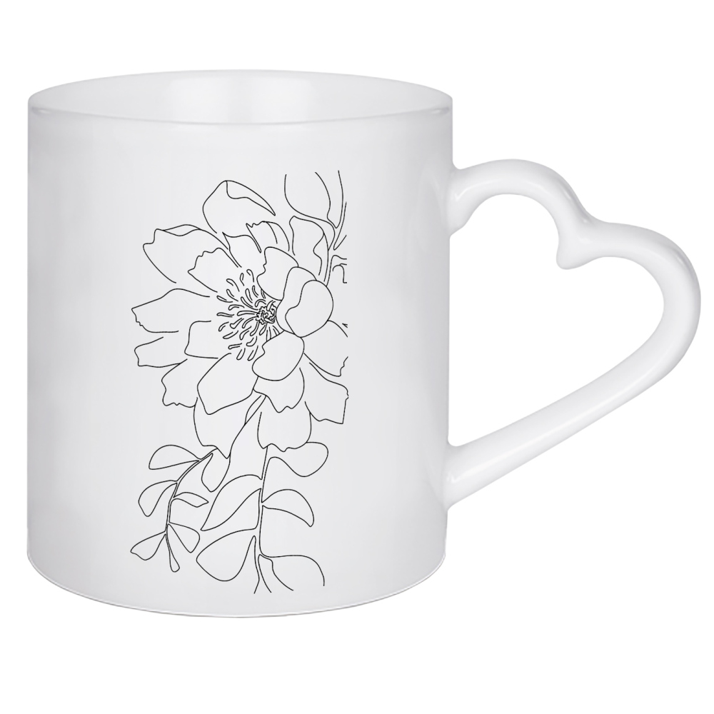 Herztasse "Floral line art" artboxONE - Floral - Floral,Peony,Line art,Line,Simple,Flower,Leaves,Black and white,Blume,Minimal,Minimalistisch