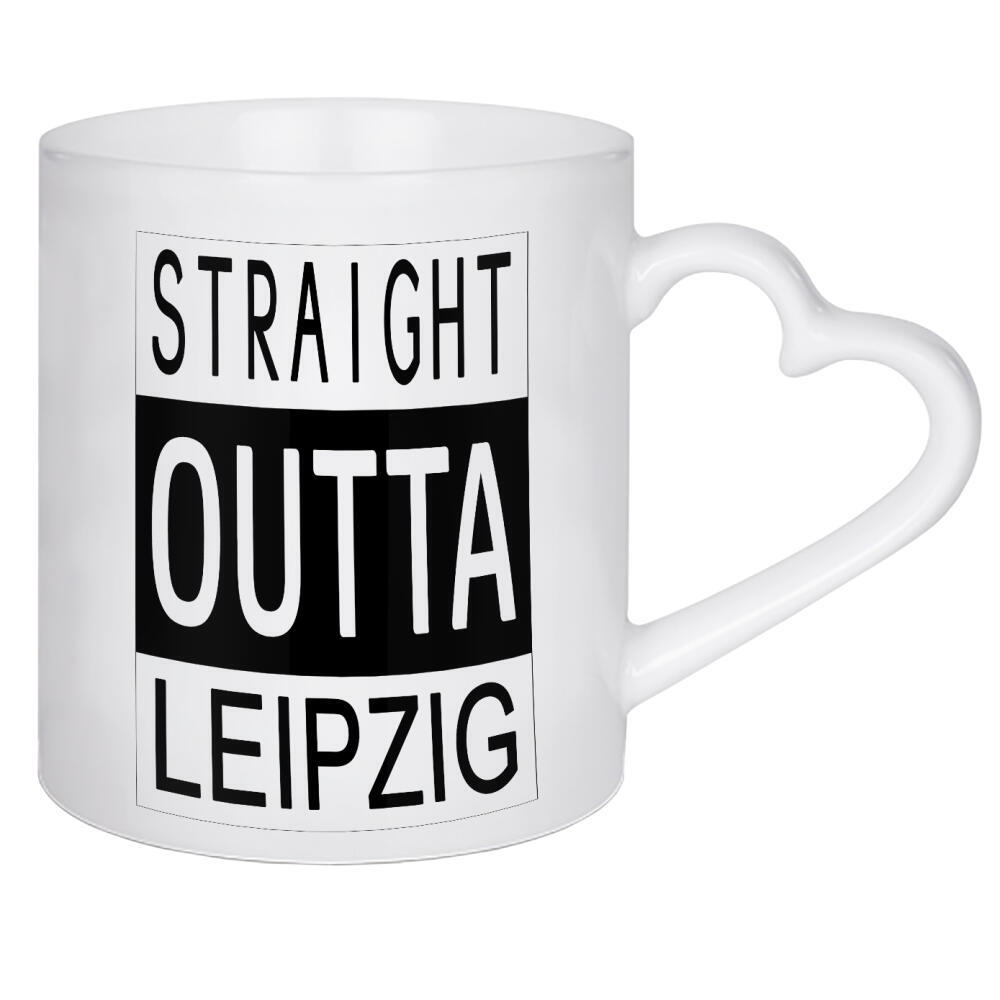 Herztasse "Leipzig" artboxONE - Städte,Typografie,Reise,Schwarzweiß - Straight outta leipzig,Deutschland,Osten,Sachsen,Akzent,Dialekt,Leipzsch