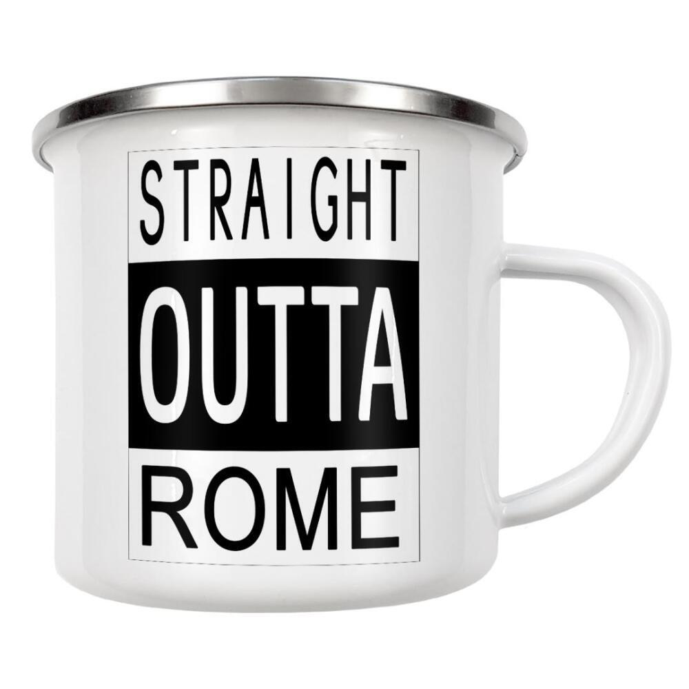 Emaille Tasse "Rome 2" artboxONE - Städte,Typografie,Reise,Schwarzweiß,Städte / Paris,Städte / Rom