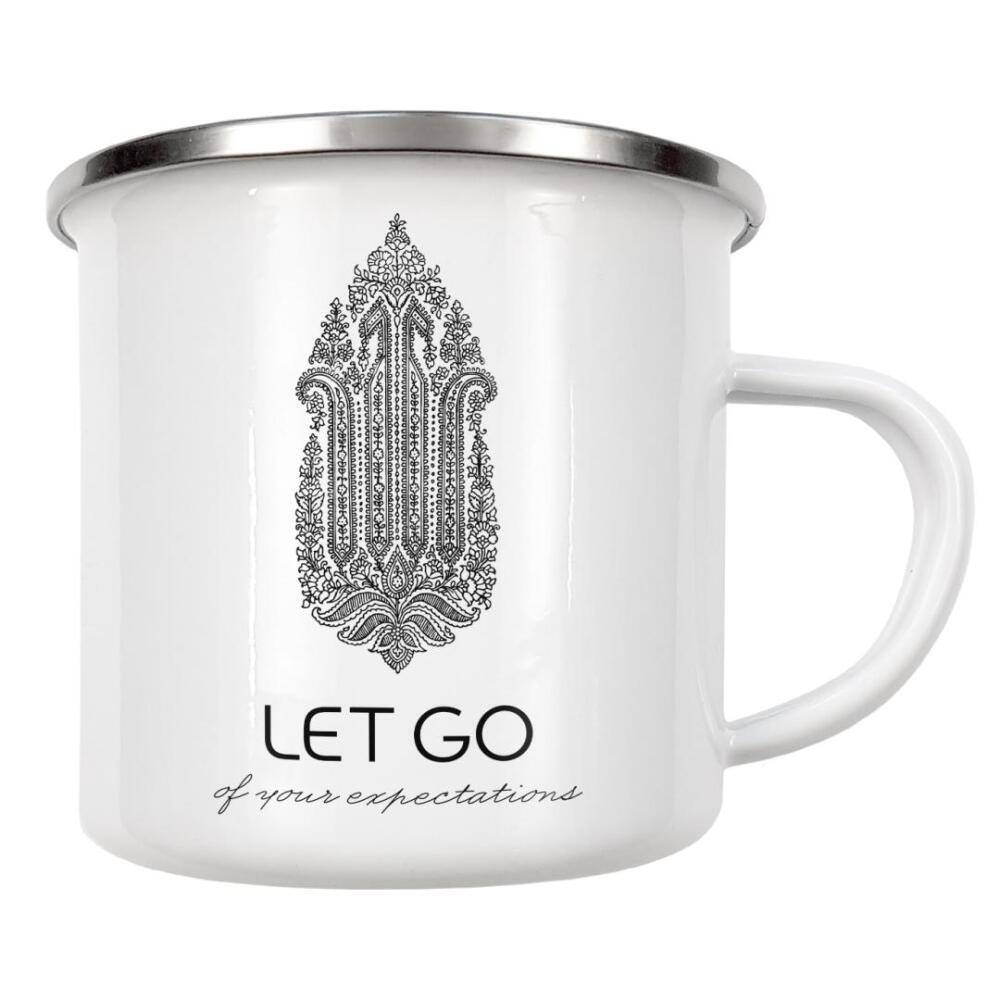 Emaille Tasse "Let Go Mehndi" artboxONE - Typografie - Yoga,Yogi,Blume,Blumen,Mehndi,Paisley