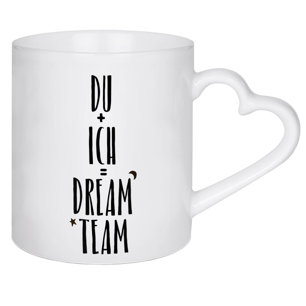 Herztasse "Dreamteam" artboxONE - Typografie,Schwarzweiß,Liebe,Lustig