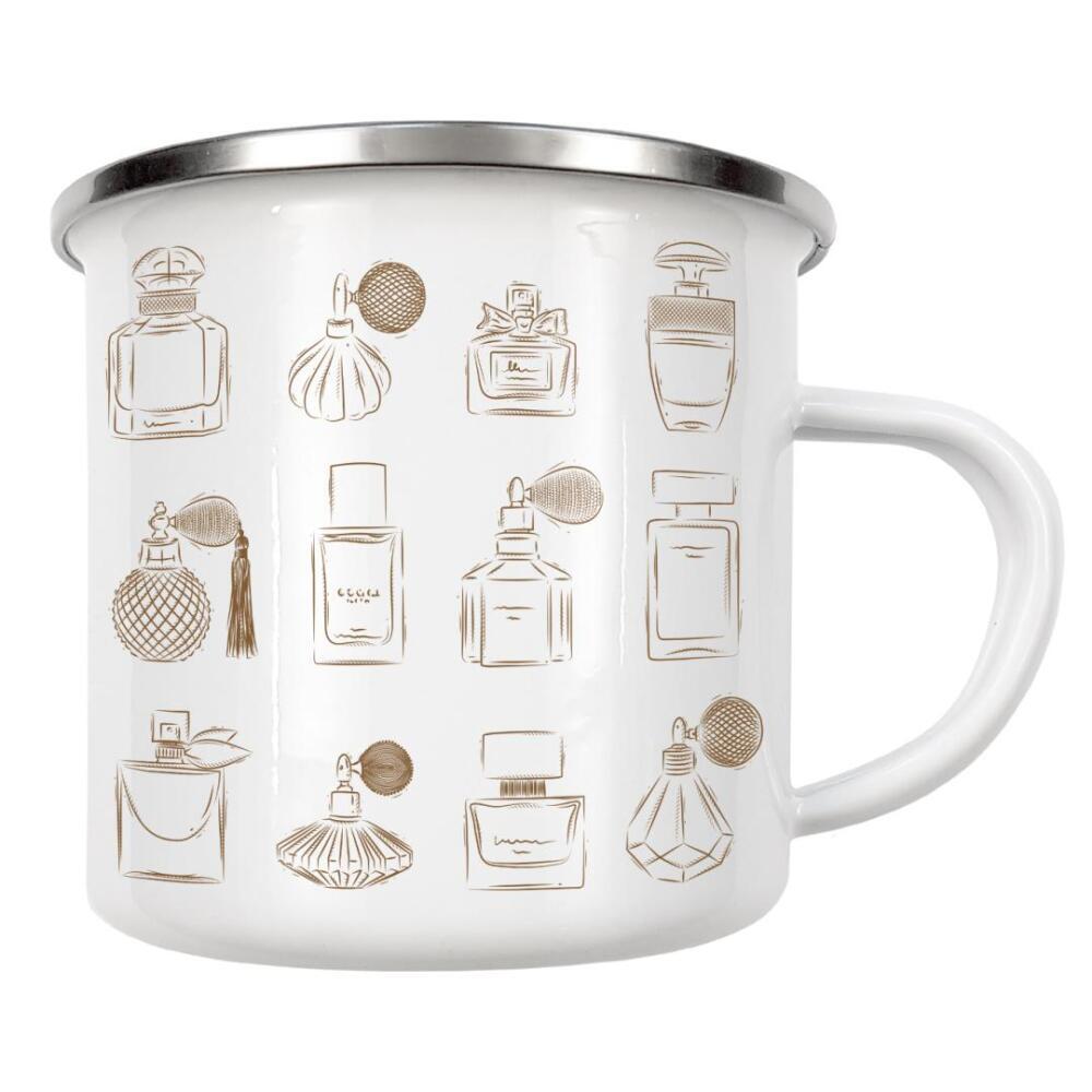 Emaille Tasse "Perfume vintage bottles beige" artboxONE - Für Kinder,Fashion,Für Mama,Für Papa,Männer