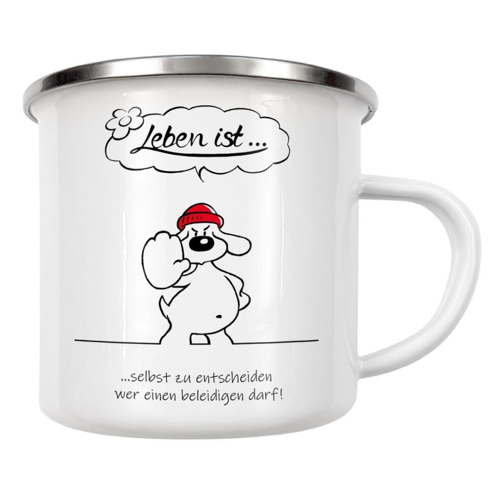 Emaille Tasse "Leben ist... selbst zu entscheiden" artboxONE - Typografie,Tiere,Comic,Lustig