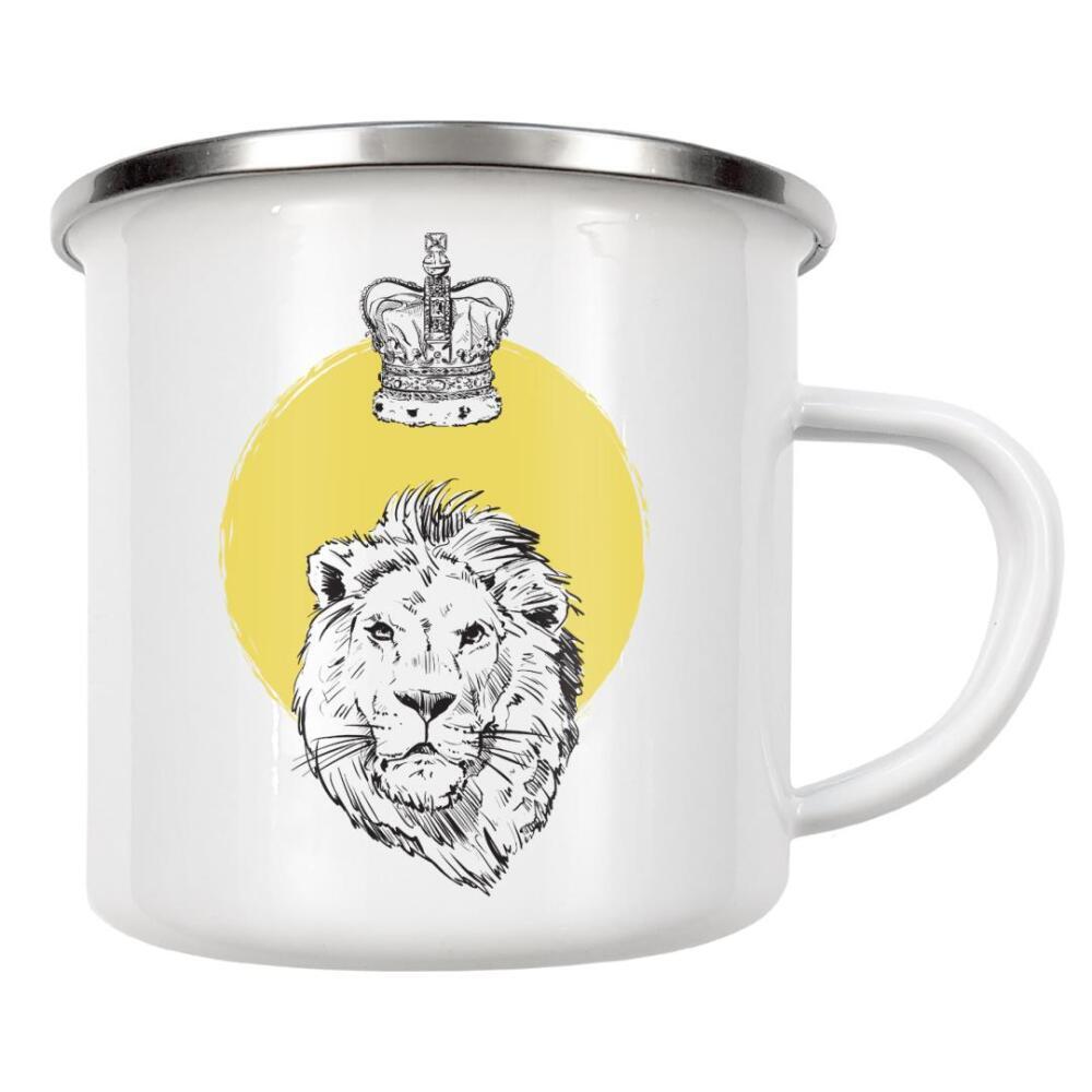 Emaille Tasse "Lion king" artboxONE - Natur,Tiere,Reise / Afrika - Tier,Löwe,Wildtier,Afrika,Skizze,Gelb,Minimalistisch,Africa,Animal,Lion