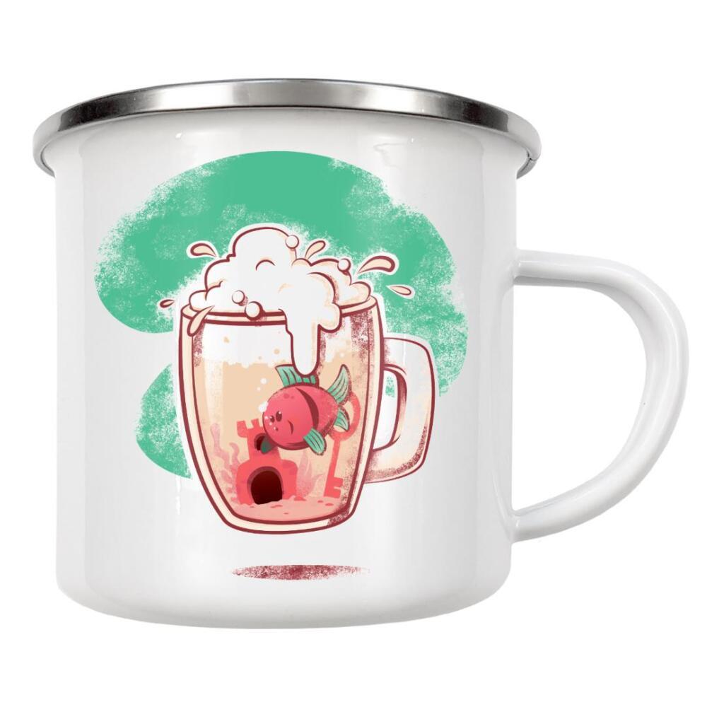 Emaille Tasse "BEER FISH" artboxONE - Tiere,Comic,Unterwasser,Essen & Trinken / Alkohol,Lustig