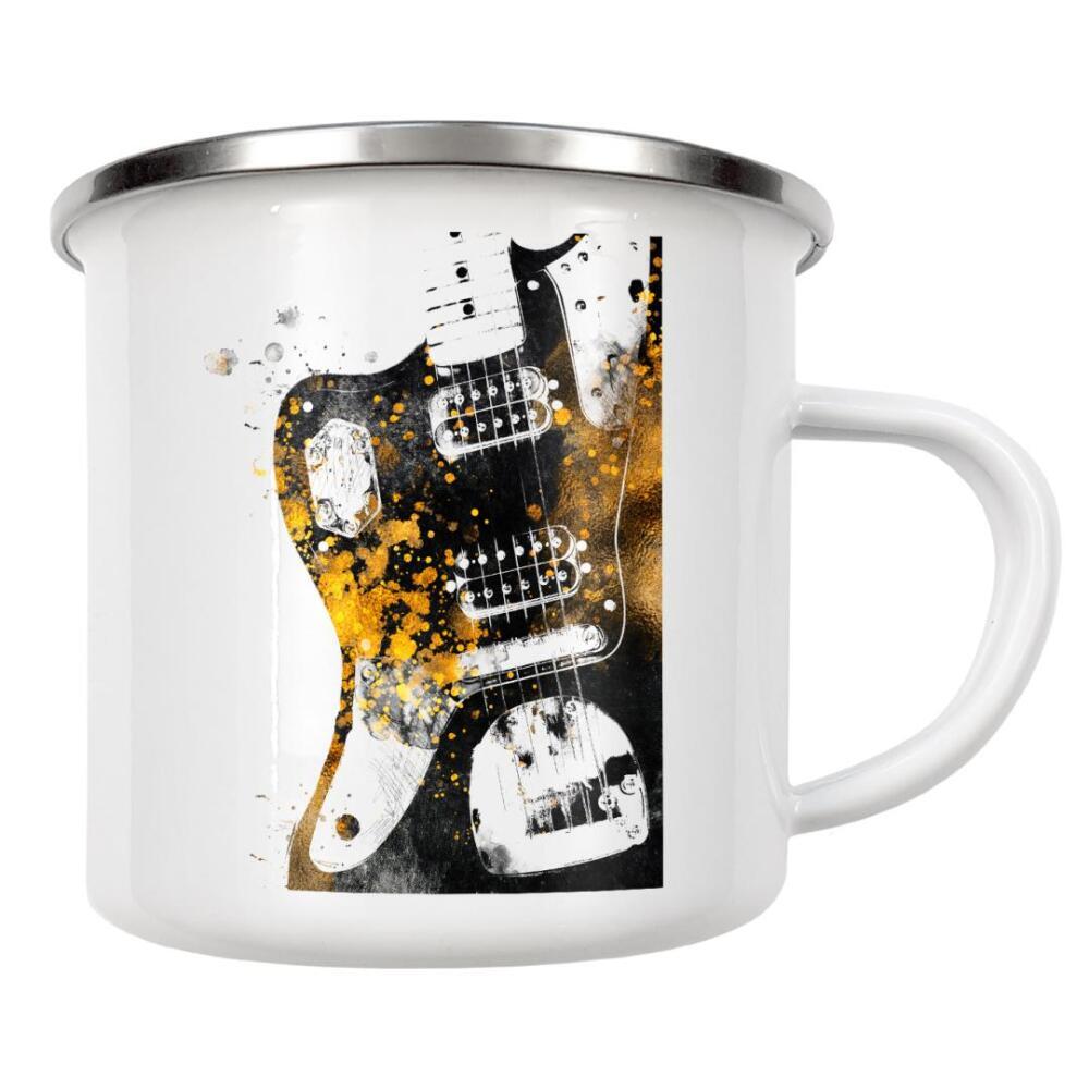 Emaille Tasse "Guitar gold and black art" artboxONE - Musik - Guitar gold and black,Guitar,Guitars,Music,Music instrument,Gitarre,Instrument