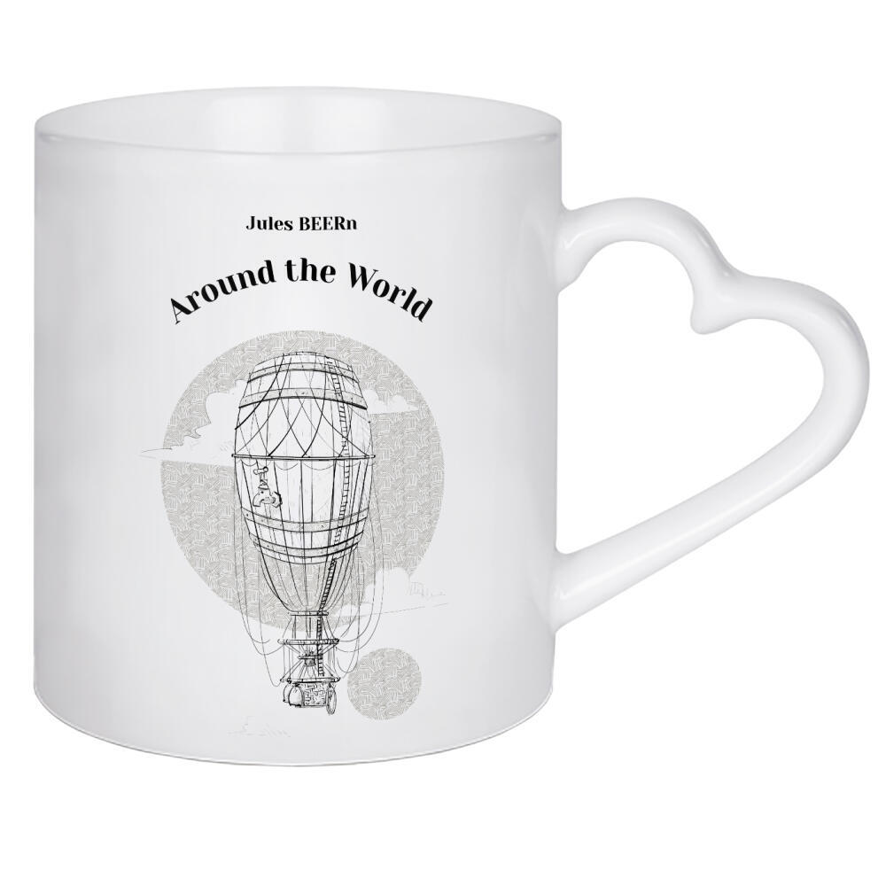 Herztasse "Around the world" artboxONE - Reise,Schwarzweiß,Männer,Essen & Trinken / Alkohol,Lustig