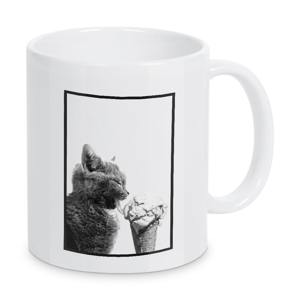 Tasse "Cat Loves Ice Cream" artboxONE - Tiere,Essen & Trinken,Schwarzweiß,Lustig
