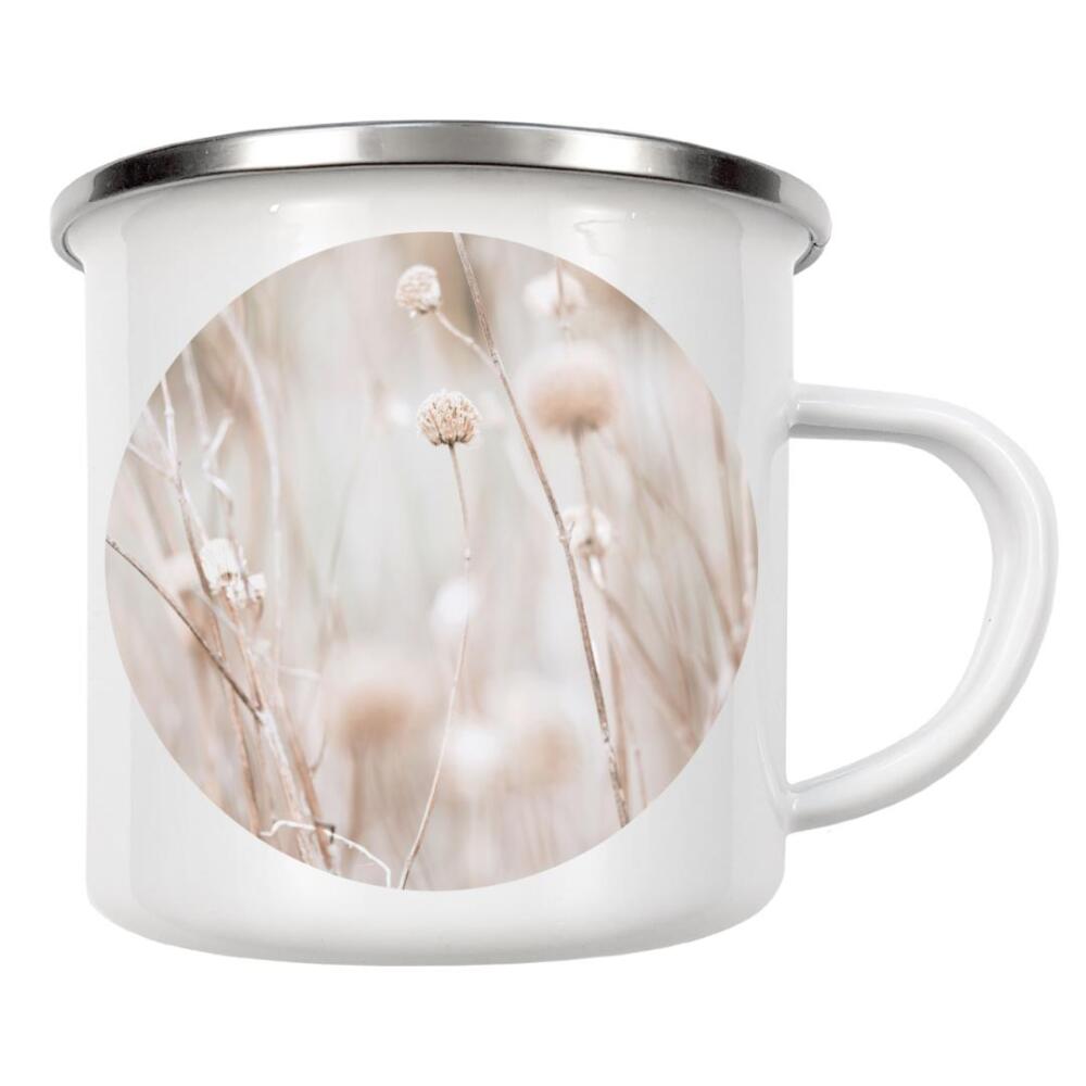Emaille Tasse "Modern Plant l" artboxONE - Natur,Floral - Minimalist plant,Botanical,Pflanzen,Boho,Plants,Minimal,Minimalistisch,Beige