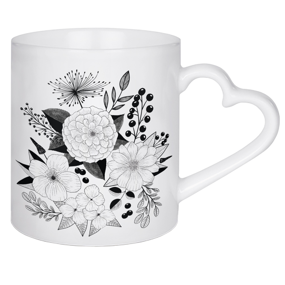 Herztasse "Blumen modern und puristisch" artboxONE - Natur,Floral,Schwarzweiß