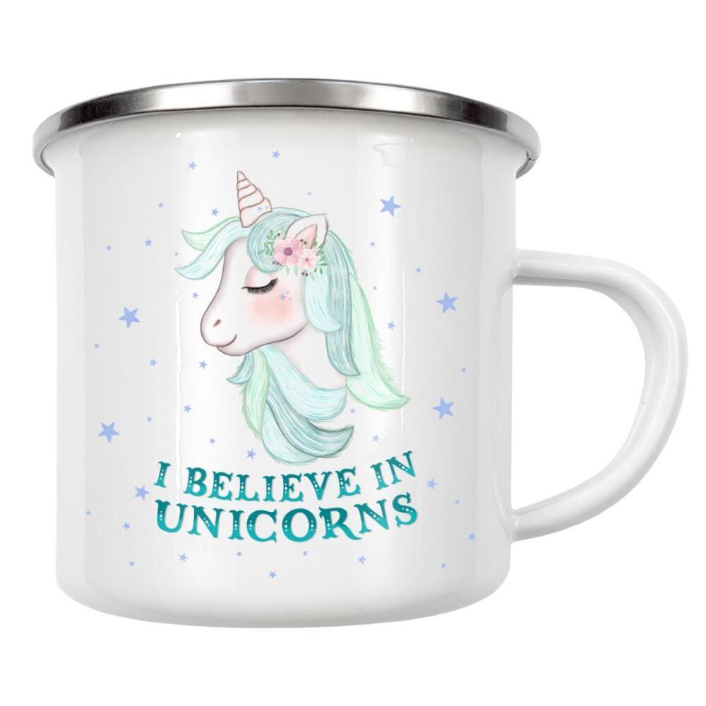 Emaille Tasse "Einhorn Mädchen" artboxONE - Für Kinder,Tiere,Lustig