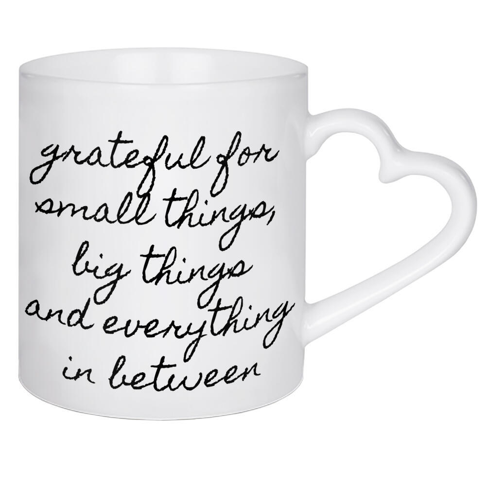 Herztasse "Grateful" artboxONE - Typografie,Menschen,Schwarzweiß,Liebe