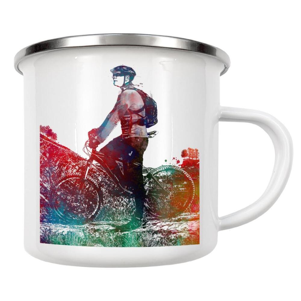 Emaille Tasse "Cyclist on a trip" artboxONE - Menschen,Sport,Sport / Motivation