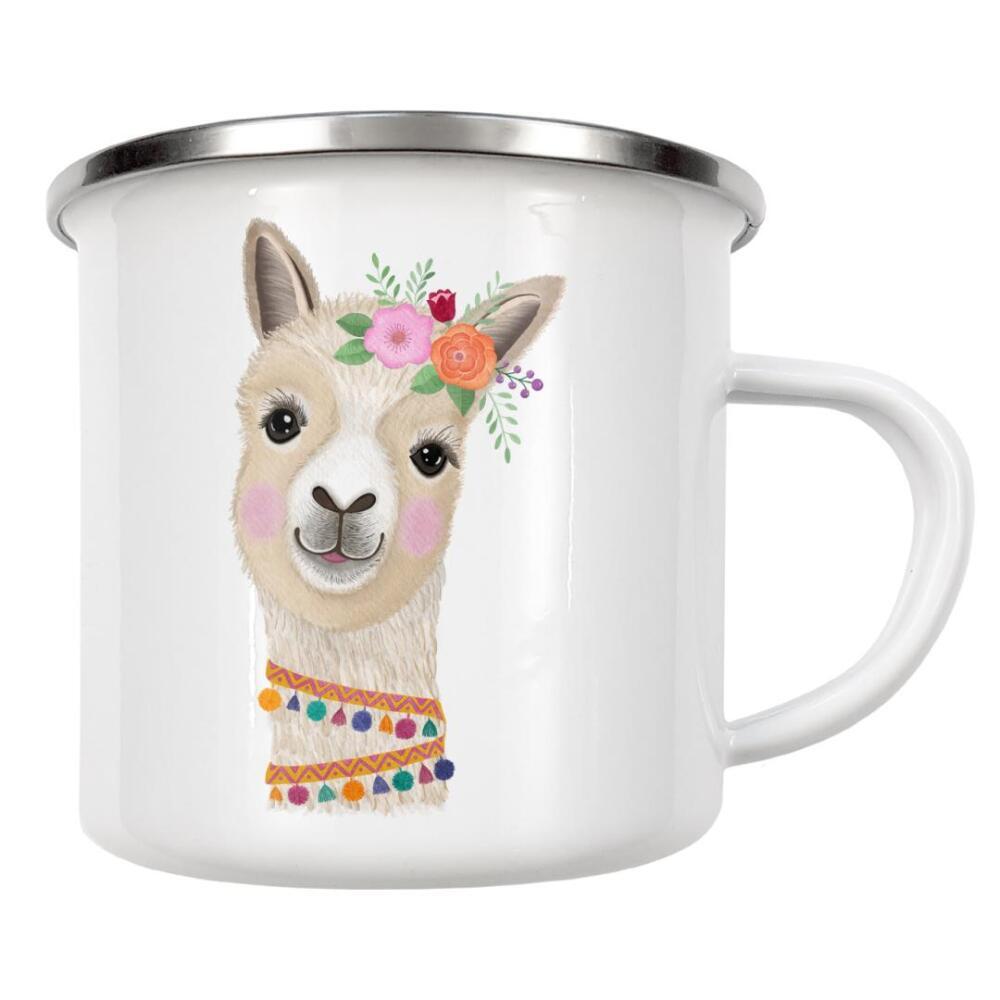 Emaille Tasse "Llama Mädchen" artboxONE - Für Kinder,Tiere,Lustig