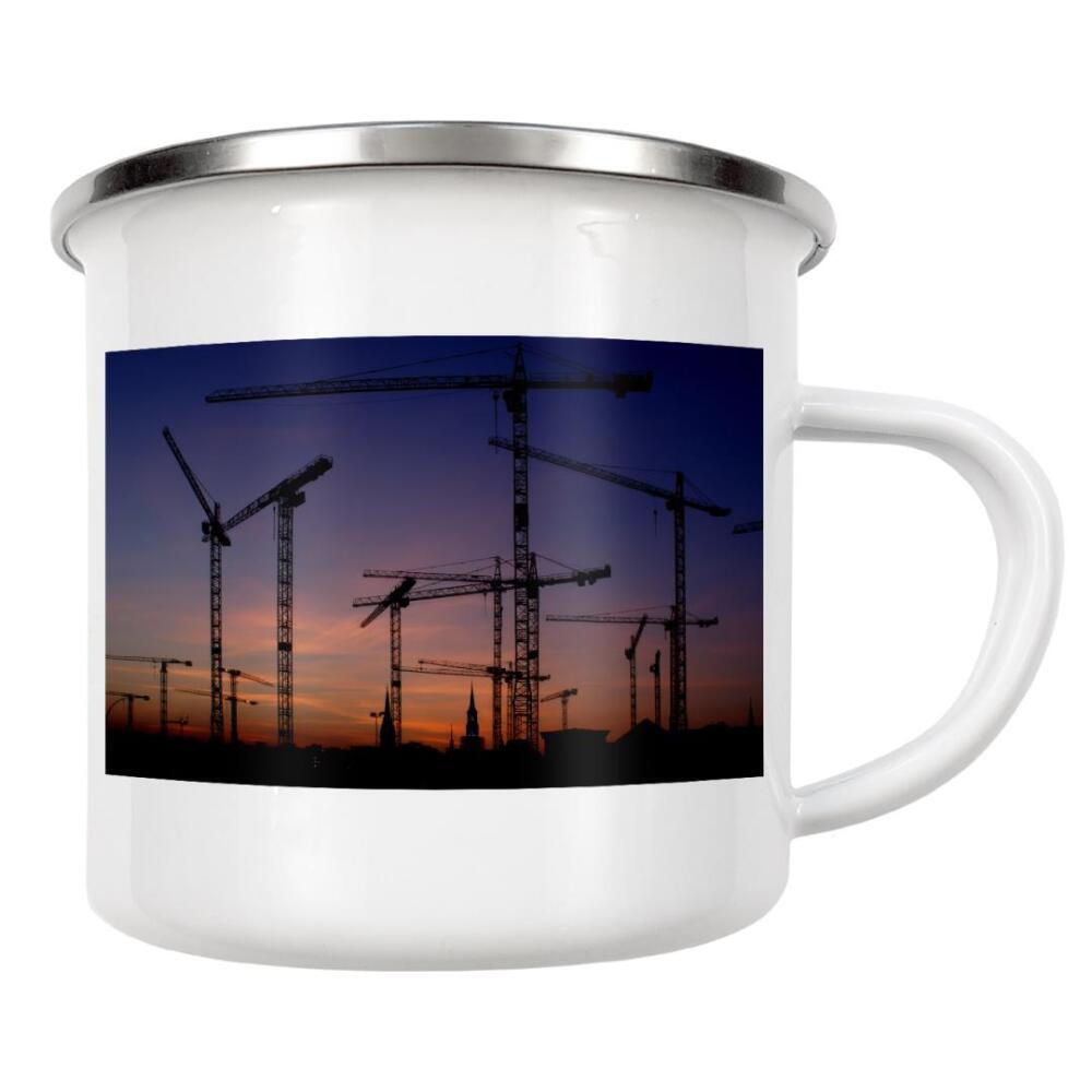 Emaille Tasse "Kranwald im Sundown" artboxONE - Städte,Städte / Hamburg,Reise,Reise / Strand und Meer
