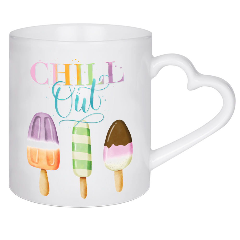 Herztasse "Sommerliches Chill Out mit Eis" artboxONE - Typografie,Essen & Trinken,Lustig