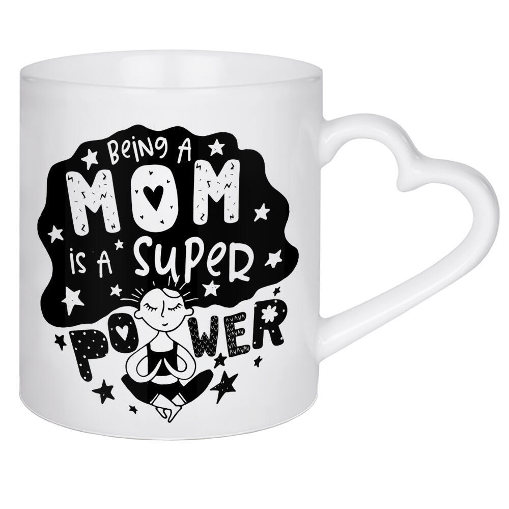Herztasse "Mom Superpower black" artboxONE - Liebe,Für Mama,Lustig