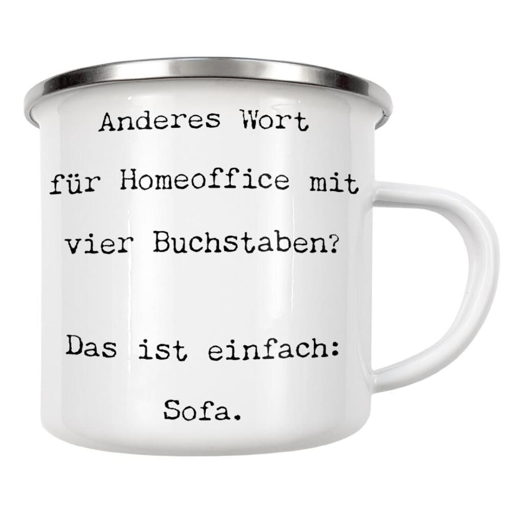 Emaille Tasse "Home Office - Sofa" artboxONE - Typografie,Menschen,Lustig