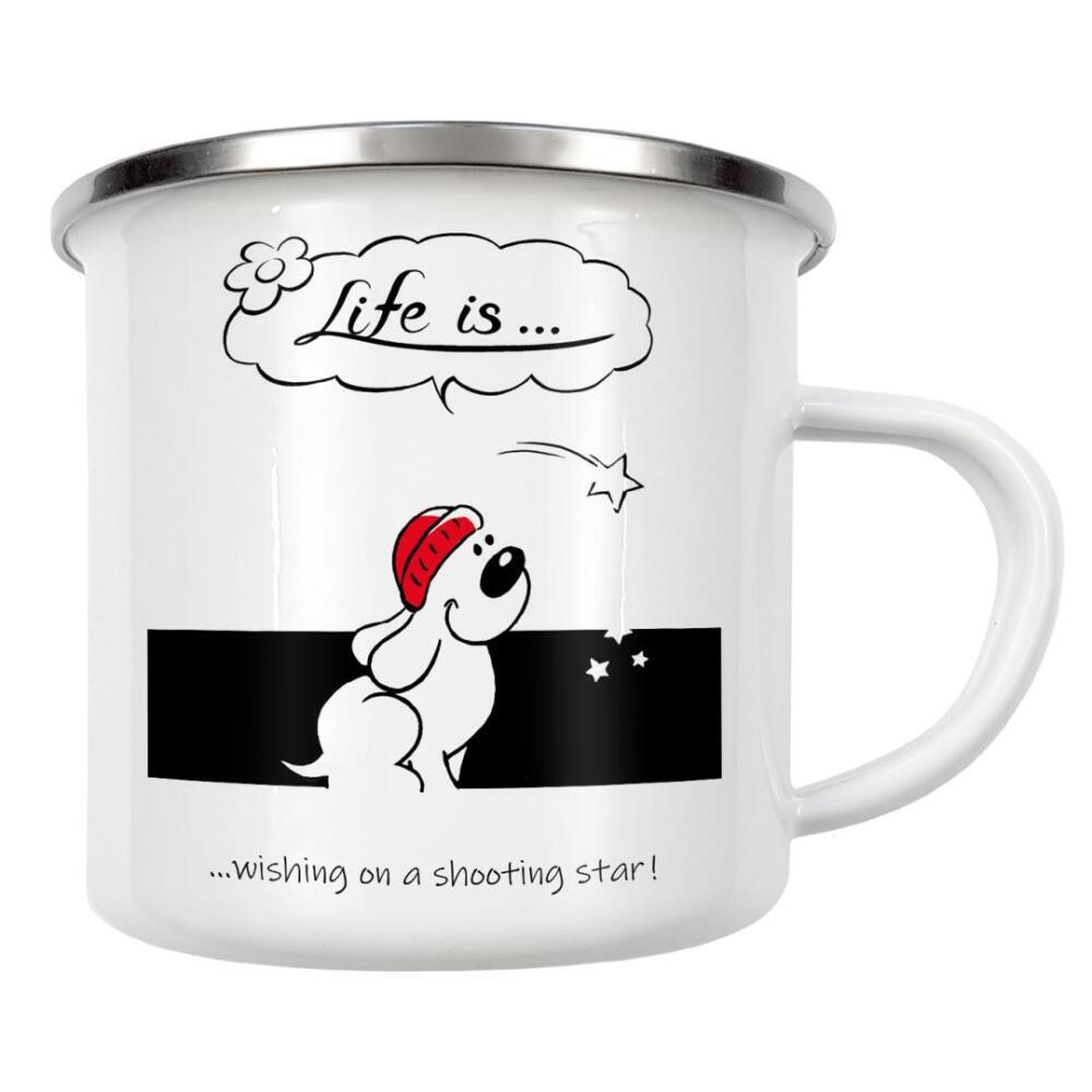 Emaille Tasse "Life is... wishing shooting star" artboxONE - Typografie,Tiere,Comic,Lustig